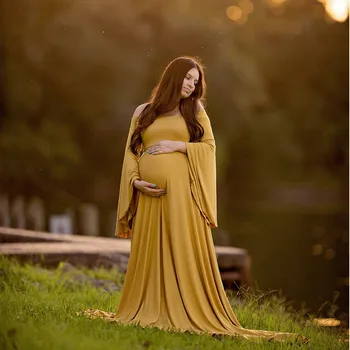 

Long Maternity Dresses For Photo Shoot Pregnant Women Pregnancy Dress Photography Props Sexy Off Shoulder Maxi Maternity Gown