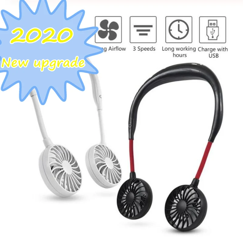 

New Mini Portable Hanging Neckband Fan Usb Rechargeable Double Fans Air Cooler Conditioner Colorful Aroma Fan Home Office