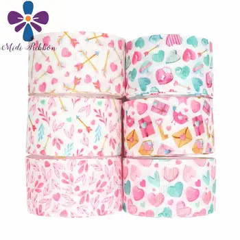 

16mm-75mm Happy Valentine's Day Pink Heart Flora Arrow Printed Grosgrain/Foe Ribbon DIY Hair Bowknots 50yards/roll