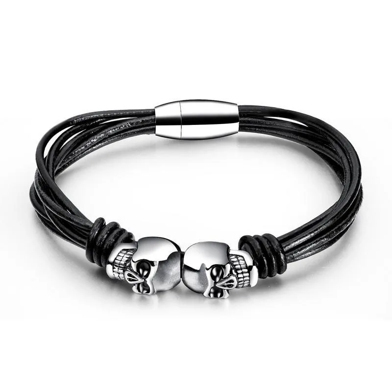

Punk Black Leather Bracelet Pulseras Fashion Multi-Layer Bracelet Homme Accesorios Jewellery Pulsera Bijoux Homme Skull Bracelet