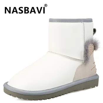 

Real cowhide fashion round toe for women snow boots Delicate rivet decoration Winter Warm Ladies non-slip Snow Boots Ankle Boots