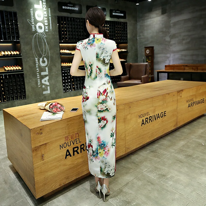SHENG COCO женские новейшие модели Cheongsam платья длинные шелковые Qipao элегантные женские осенние 4xl винтажные китайские цифровые цветы Чи пao