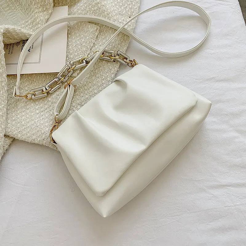 

Solid Color Casual Simple Underarm Fold Bag For Women High Quality Summer Pu Leather Shoulder Bag Designer Crossbody Clouds Bag