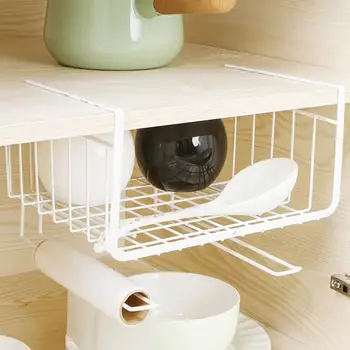 

Home Concise Under Shelf Table Storage Basket Rack Household Desk Iron Cabinet Hanging Rack Organizer