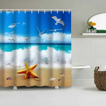 

Sea shell series shower curtain waterproof mildew environmentally friendly home bathroom curtain with plastic hook
