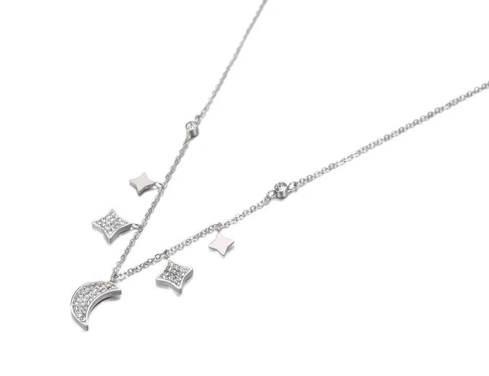 Lokaer титановая нержавеющая сталь CZ кристаллическая звезда Подвеска в виде Луны ожерелье ювелирные изделия модное ожерелье-чокер для женщин Девушка N19116