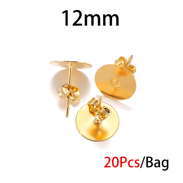 20-100pcs/lot Gold Stainless Steel Blank Post Earring Studs Base Pins With Earring Plug Findings Ear Back For DIY Jewelry Making 12 x 12mm