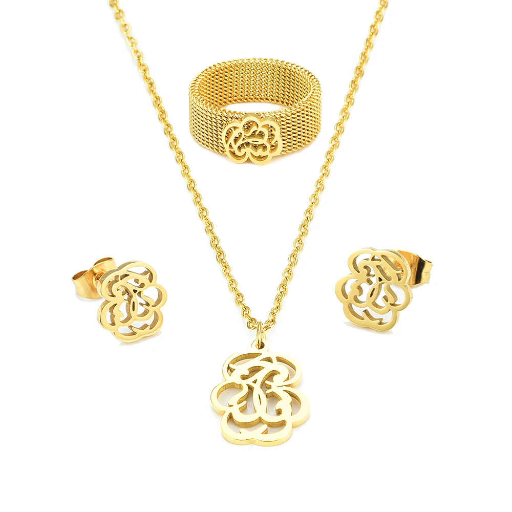 

Bear stainless steel jewelry set necklace earrings and ring Aliexpress 10 years anniversary speical sell discount for promoting