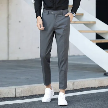 

Men's Casual Nine Minutes of Pants Summer Slim Feet Elastic Avant-Garde Pi Business Solid Color Simple Thin Trousers Tmall