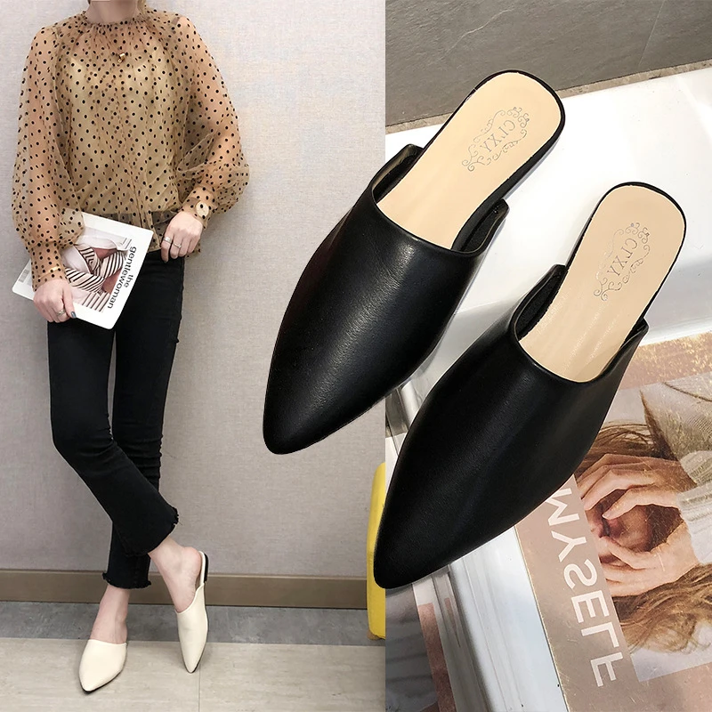 

Summer Flats Lady Sandals Slippers Soild Color Slip On Pointed Toe Women Mules Outdoor Slipper Shoes Woman Slides