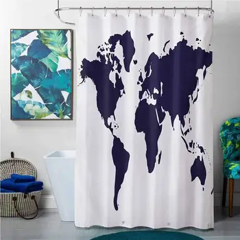 

Shower Curtains Deer Map,Indigo Colored Graphic Map of The World Vivid Display International Global Theme,Indigo White,W48 x L72