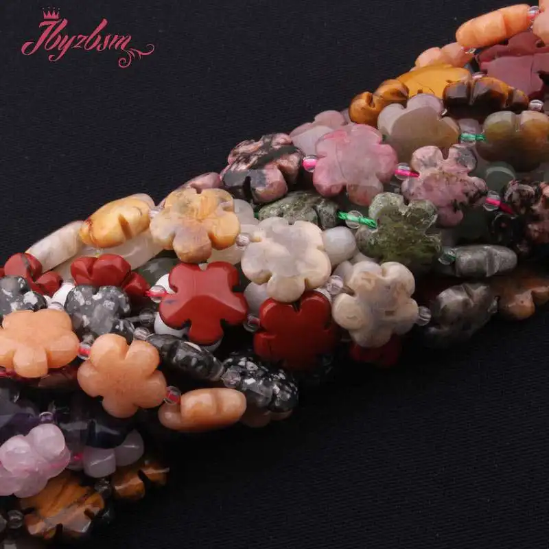 Natural Flourite Tiger's Eye Howlite Flower Shape Loose 15MM Stone Beads For DIY Necklace Bracelets Jewelry Making Strand 15