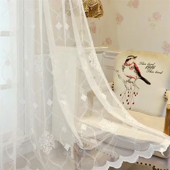 

European Home Decor Door Windows Curtains For Living Room White embroidery Tulle Fabrics Sheer Curtains Drapes Balcony AG357#4