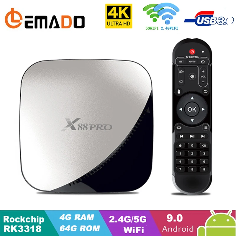 

LEMADO X88 PRO TV BOX Android 9.0 RK3318 Neflix Youtube 64G ROM 4G RAM 4K 3D USB3.0 HDMI2.0 Google Player Media Smart TV Box