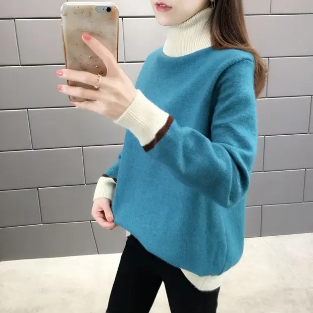 Feminino, Новое поступление, хлопковые однотонные пончо, свитер для женщин, Feminino, 9503, два сложения, воротник, цвет, пуловер 44