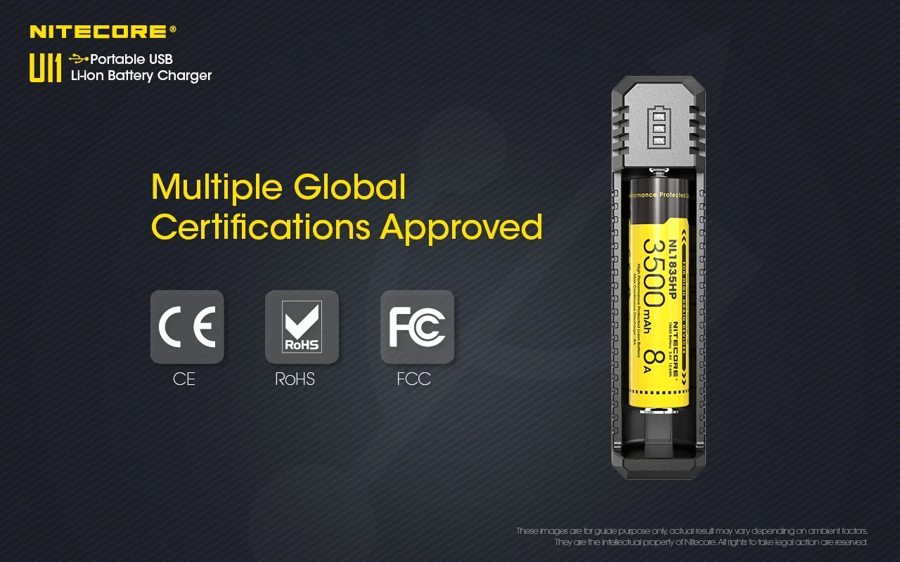 NITECORE UI1 Portable USB Li-ion Battery Charger DC 5V/1A 5W Li-ion/IMR 21700 Battery Recharger CompatibleWith 18650 16340 14500