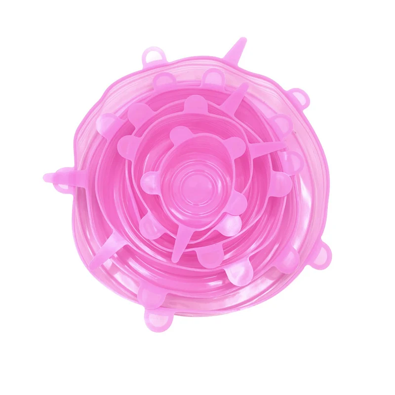 Pink 6 шт./лот, силиконовые Стрейчевые крышки, универсальные, для еды, конус, миска, крышка, пищевая пленка, герметичная, силиконовая крышка для кухонной посуды - Цвет: Pink