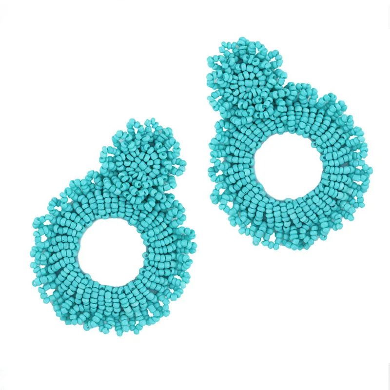 Earrings Spring White Big Earrings for Women 2019 Trendy Beads Flower Cotton Tassel Fringes Dangle Drop Earrings Wedding Jewelry boho (1)