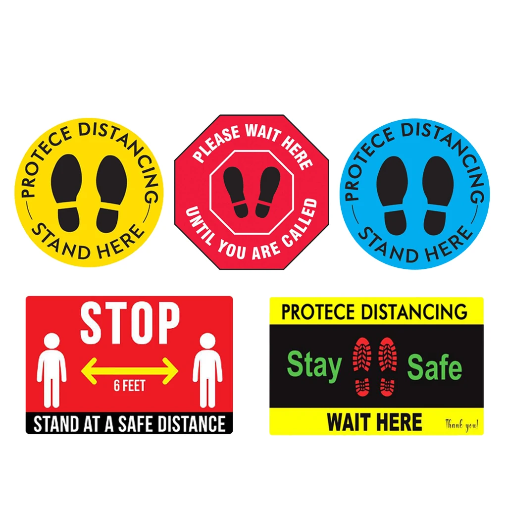 Round Vinyl PVC Social Distancing Floor Signs Wait Here Stand Sticker Waterproof Crowd Control | Дом и сад