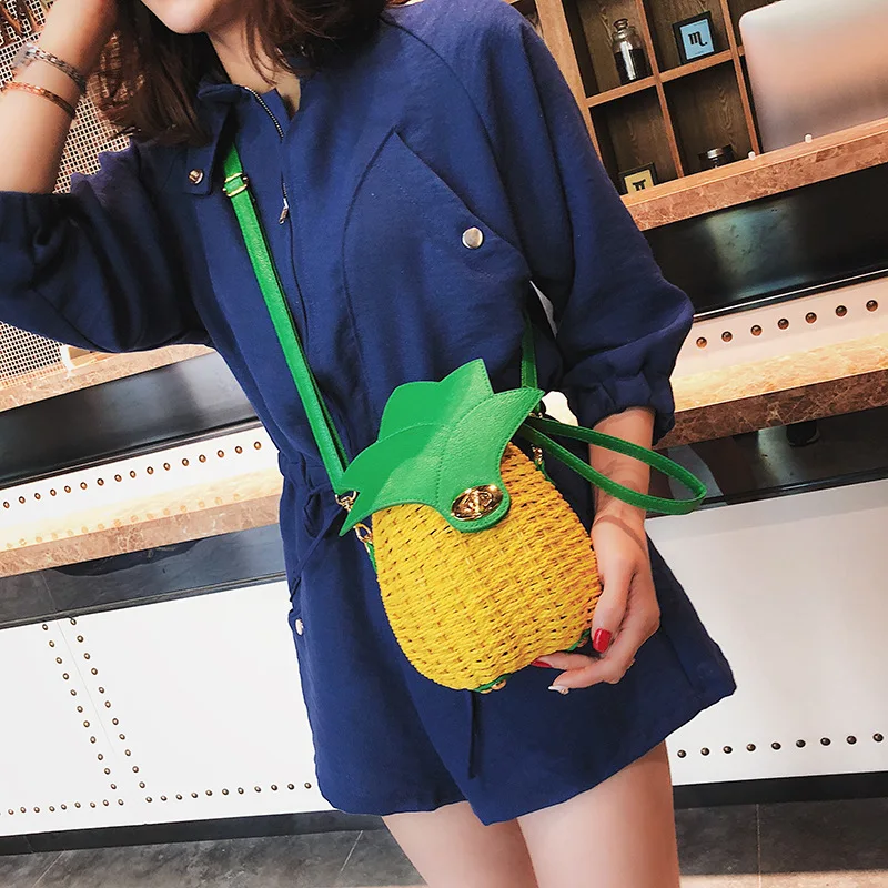 

2018 New Style Fashion Korean-style Weaving Pineapple Stereo Bag Circle Lock Bucket Bag