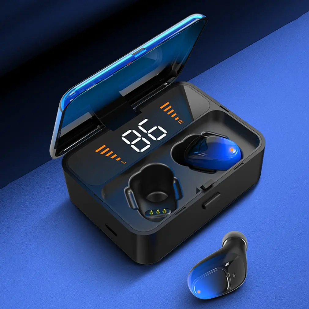 ES01 Bluetooth наушники V5.0 сенсорные беспроводные наушники с зарядным отсеком гарнитура с цифровым дисплеем наушники