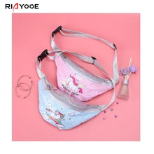 RIAYOOE Для женщин модная поясная сумка на плечо ремень сумки с блестками для девочек с принтом «Единорог»); детский Пижамный костюм, сумки на пояс для мобильного телефона с изображением персонажа мультфильмов чехол