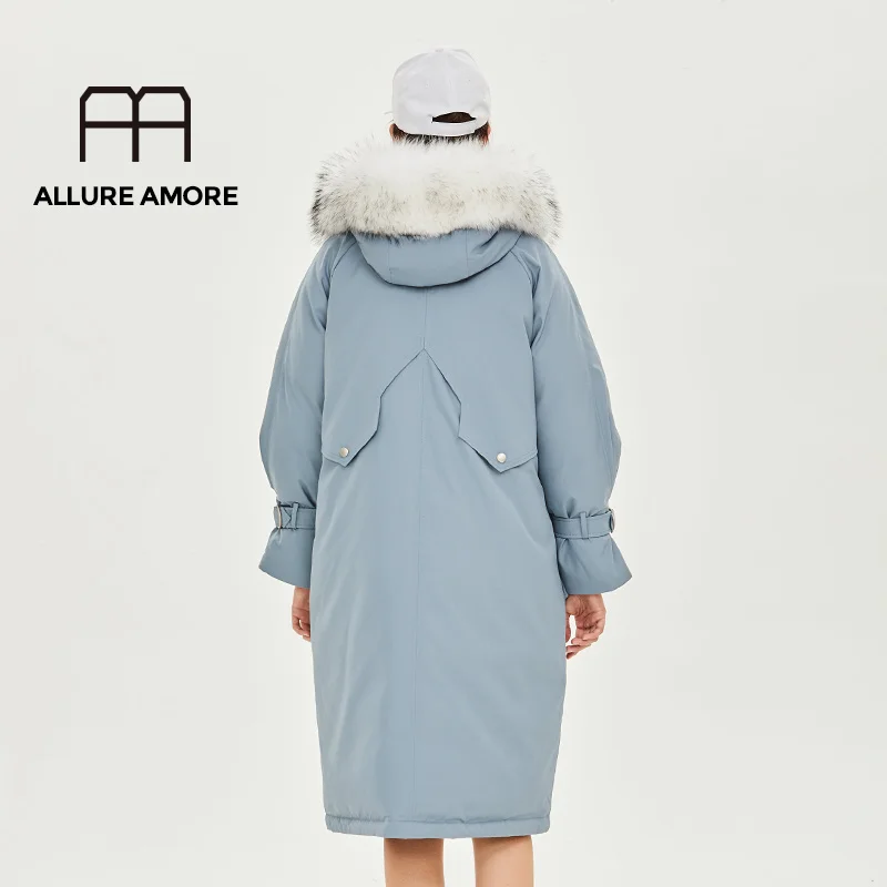 Allure Amore, зимняя женская куртка, средней длины, уплотненная, теплая, с хлопковой подкладкой, пуховик, пальто, меховой воротник, куртка с капюшоном для девочки