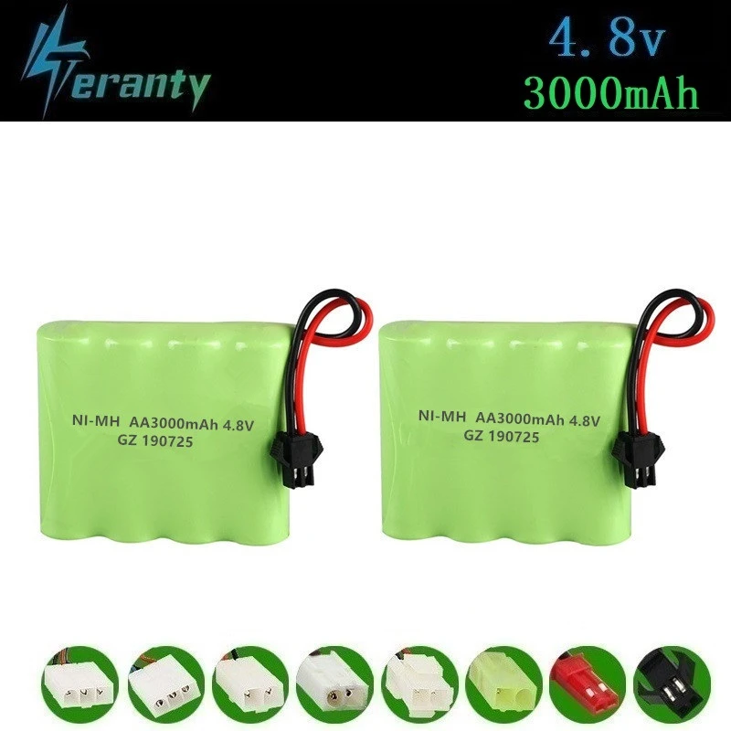 Обновленная Батарея NiMH 4,8 v 3000mah для радиоуправляемых игрушек, автомобилей, танков, роботов, пистолетов, лодок AA Ni-MH 2400mah 4,8 v перезаряжаемый аккумулятор 2 шт