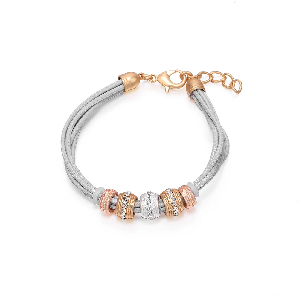 Concise Multi Layer Wax Cord Bracelet For Women Crystal Circle Gold Color Mix Beads Charms Bracelets New 2019 Jewelry Gift | Украшения и