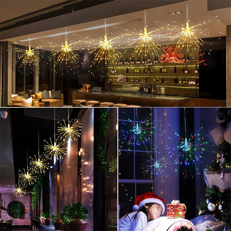 

Xmas Fireworks Christmas Decor Led String Light 100Leds 200Leds Flexible Holiday String For New Year Ornaments Home Natal Light