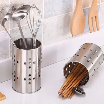 

304 Stainless Steel Kitchen Cooking Utensil Holder Crock Drainer Flatware Caddy Cutlery Organizer Tableware Storage Serving Tool