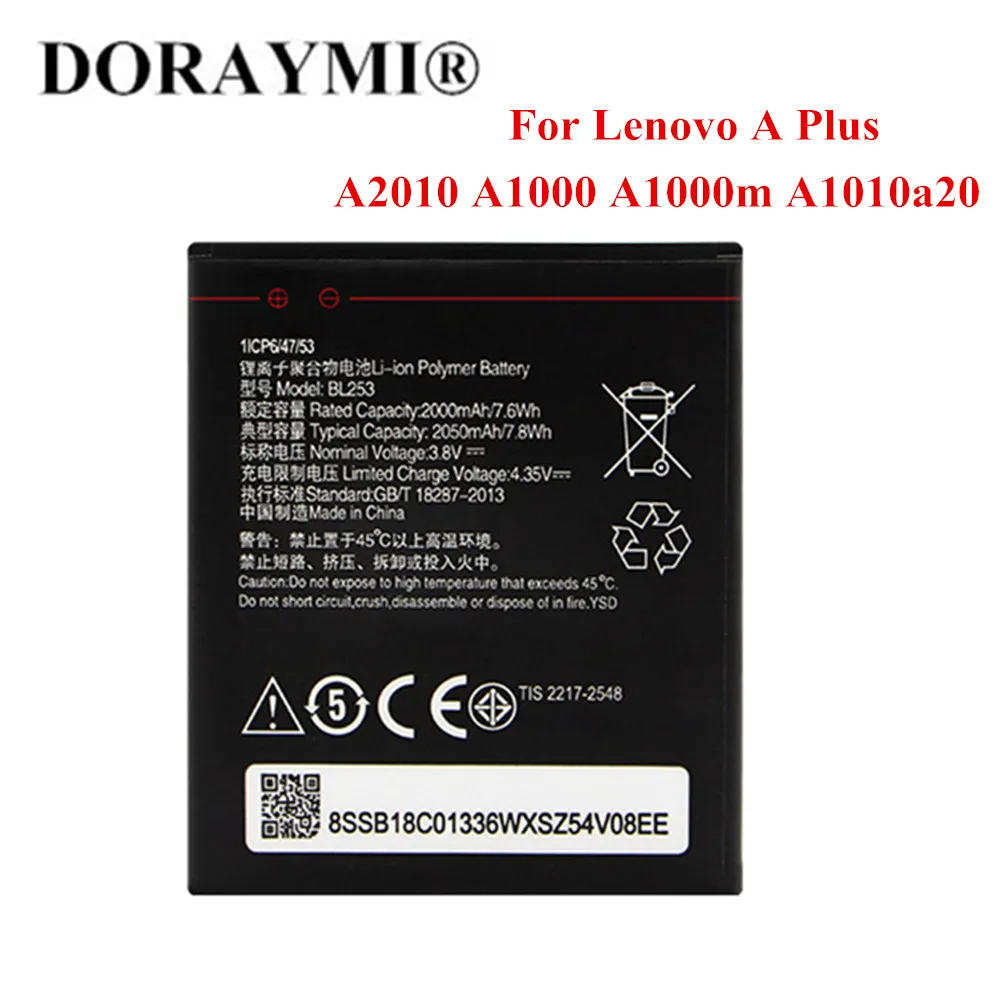 

Original BL253 Battery For Lenovo A Plus A1010a20 A2010 A1000 A1000m Phone High Quality Batteries 2050mAh