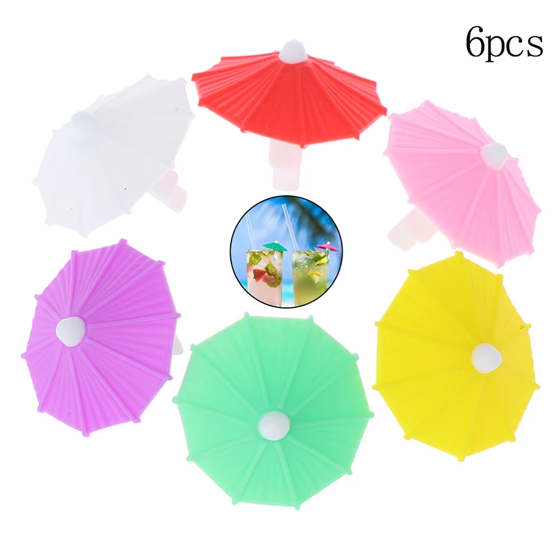 Silicone Party Umbrella Wine Glass Marker Charms 6pcs Drinking Buddy Cup Identification Identifier Label Tag Sign Mark | Дом и сад