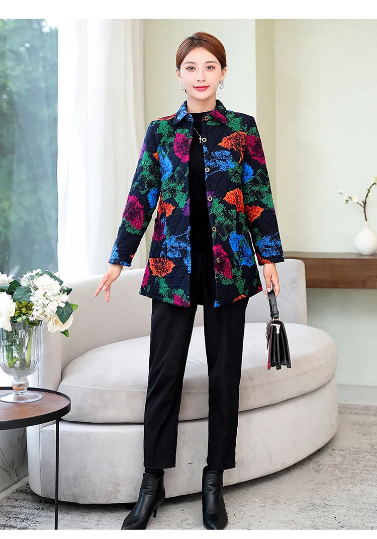 Middle-aged Women's Autumn And Winter Thin Cotton-padded Clothes 50-Year-Old Middle-aged Women Dress Autumn New Style Large Size