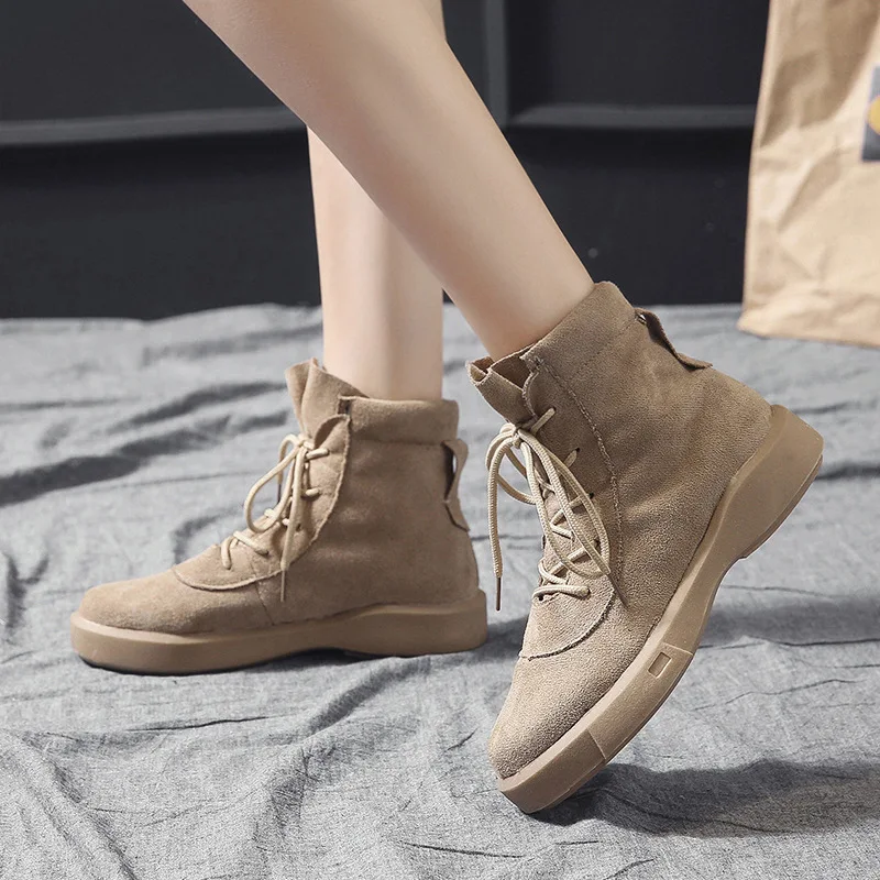 

Martin Boots Women's 2019 England Versatile Korean-style Low Heel Lace-up Martin Women's Suede New Style Retro Martin Boots Wome