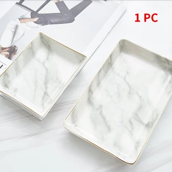 

European Marble Trays Ceramic Jewelry Storage Tray Dinner Gold Inlay Porcelain Dessert Plate Steak Fruit Snack Food Plate Decor