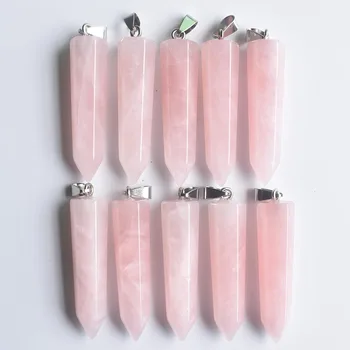 

2020 fashion top quality natural stone pink Hexagonal pillar charms point Pendants 12x50mm Wholesale 10pcs/lot free shipping