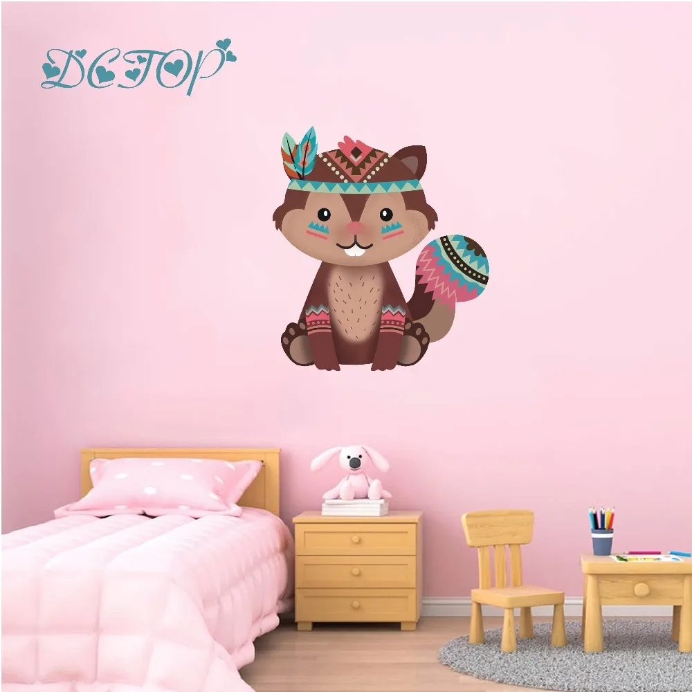 Cute Tribal Squirrel Deer Bear Hedgehog Forest Animal Wall Decals Stickers For Kids Nursery Room Home Mural DIY Art Vinyls Decor (3)