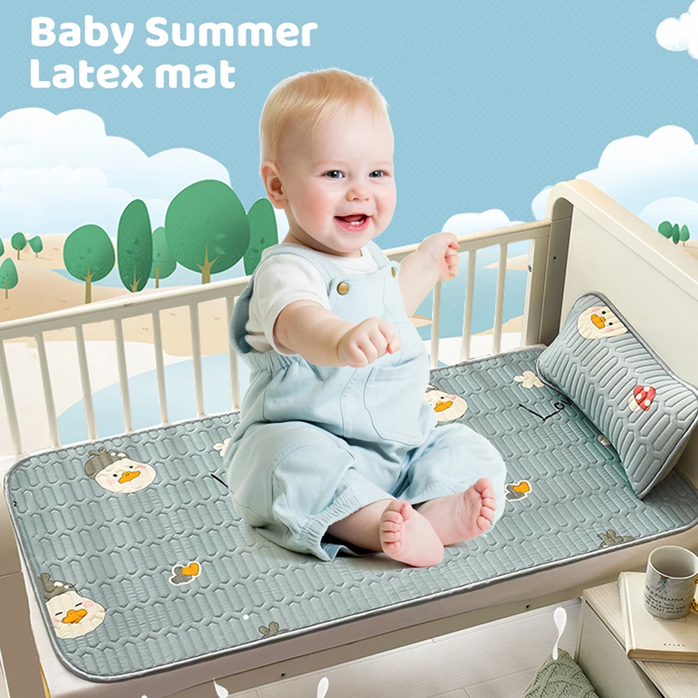 

Baby Mattresses Summer Cool Sleeping Mat Cartoon with Pillow Antiskid Latex Breathable Pads Toddler Crib Cot Cozy Bed Sheet