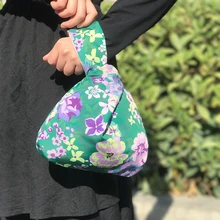 Хлопковая Сумка на запястье в японском стиле, Сумка с узлом, переносная Сумочка, Холщовая Сумка-тоут, женская сумка для прогулок, сумка для ключей, чехол для телефона