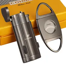 COHIBA зажигалка для сигар набор Бутановая газовая зажигалка с горелкой Jet Turbo зажигалки Металл Нержавеющая сталь Сигара резак острый