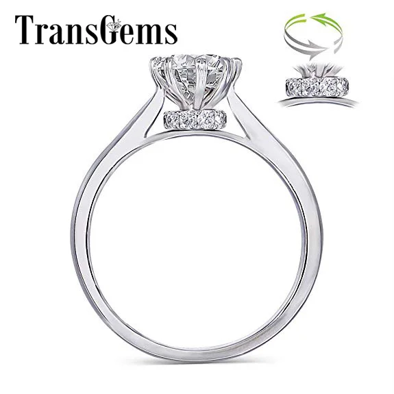 Transmems центр 1ct 6 мм F цвет VVS Octangle Cut муассанит обручальное кольцо для женщин Твердое 14 к 585 кольцо из белого золота с акентами