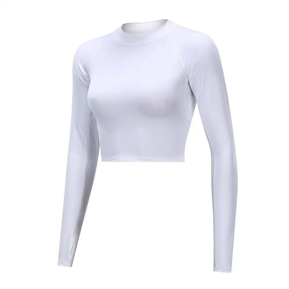 High Quality Blusas Feminina Shirt Women's Pure Color Long Sleeve Tight Fitness Running Yoga Jacket Tops Camiseta Muje - Цвет: Белый