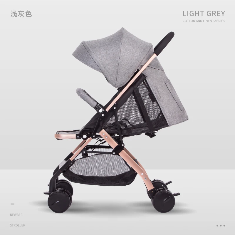 Высокий пейзаж ультра-светильник из алюминиевого сплава коляска может сидеть откидываясь складной для малышей, новорожденных, детей четырехколесная тележка - Цвет: gray