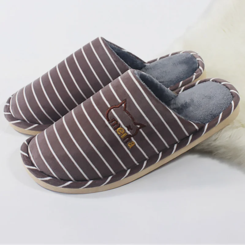 Мужские тапочки зимние, большие размеры 45-49, Нескользящие, замшевые, домашняя обувь для мужчин, теплые, удобные, в полоску, домашние тапочки мужская мода - Цвет: Brown striped