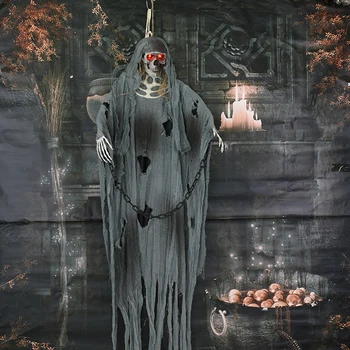 

Halloween Electric Toys Emitting Gray Clothes Iron Chain Big Hanging Ghost Haunted House Secret Room Horror Pendant Decoration