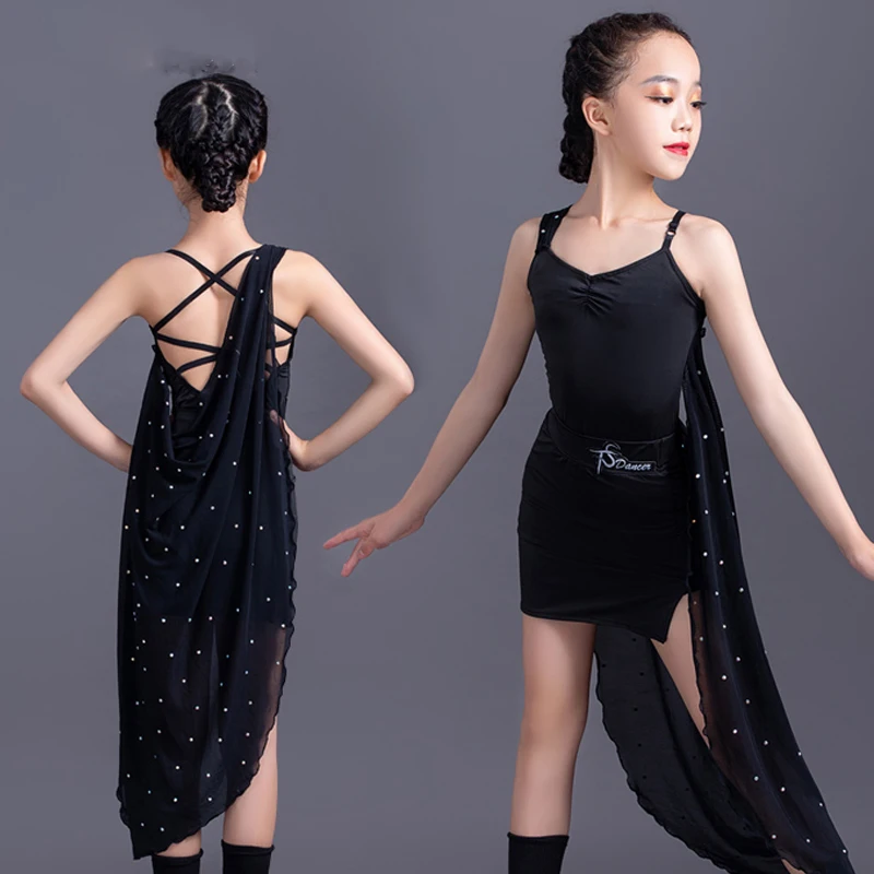 Новый детский костюм для латинских танцев сексуальное платье с разрезом
