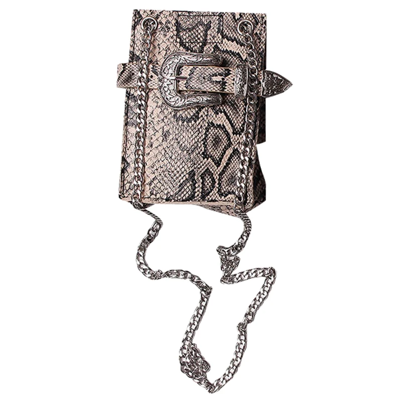 

ABZC-Waist Pack Women Serpentine Leather Shoulder Bag Fashion Waist Belt Bag Women Small Phone Pouch Crossbody Bags