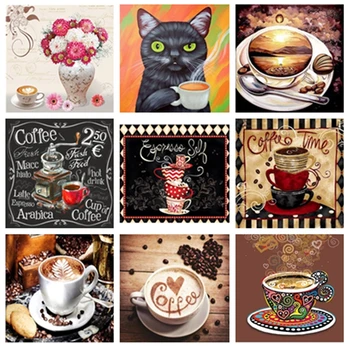 

Diamond Painting Coffee Cup Diamond Embroidery Flowers Kitchen Diamond Mosaic Scenery Picture Of Rhinestones Needlework