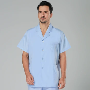 

short Sleeve men Medical Coat Uniform Medical Lab Coat Hospital Doctor Clothes suit collar White and blue lab coat